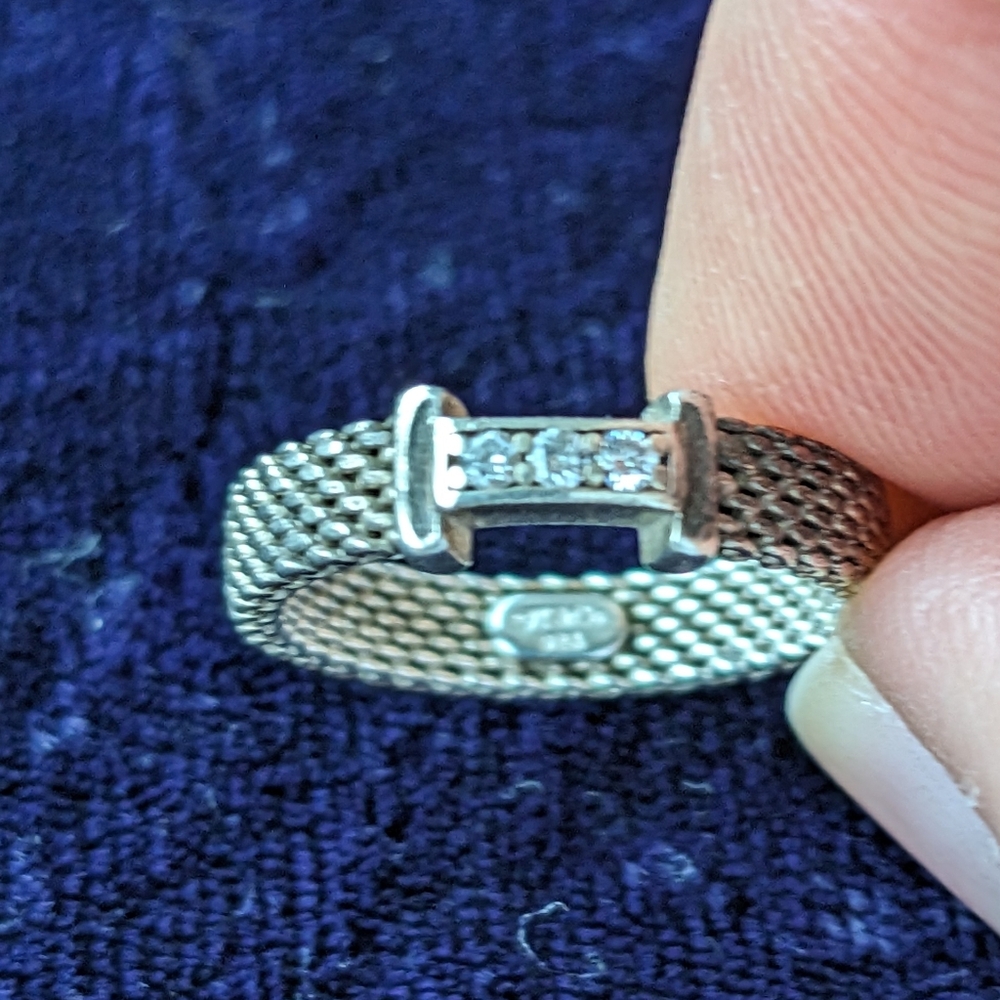Authentic Tiffany & Co. Somerset Mesh Ring With Natural Diamonds - Picture 2 of 6